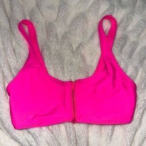 Women's Pink Zip-Front Bikini Top